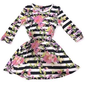 MOON & STARS LONG SLEEVE JERSEY FLORAL STRIPED DRESS GIRLS SIZE 14 LARGE